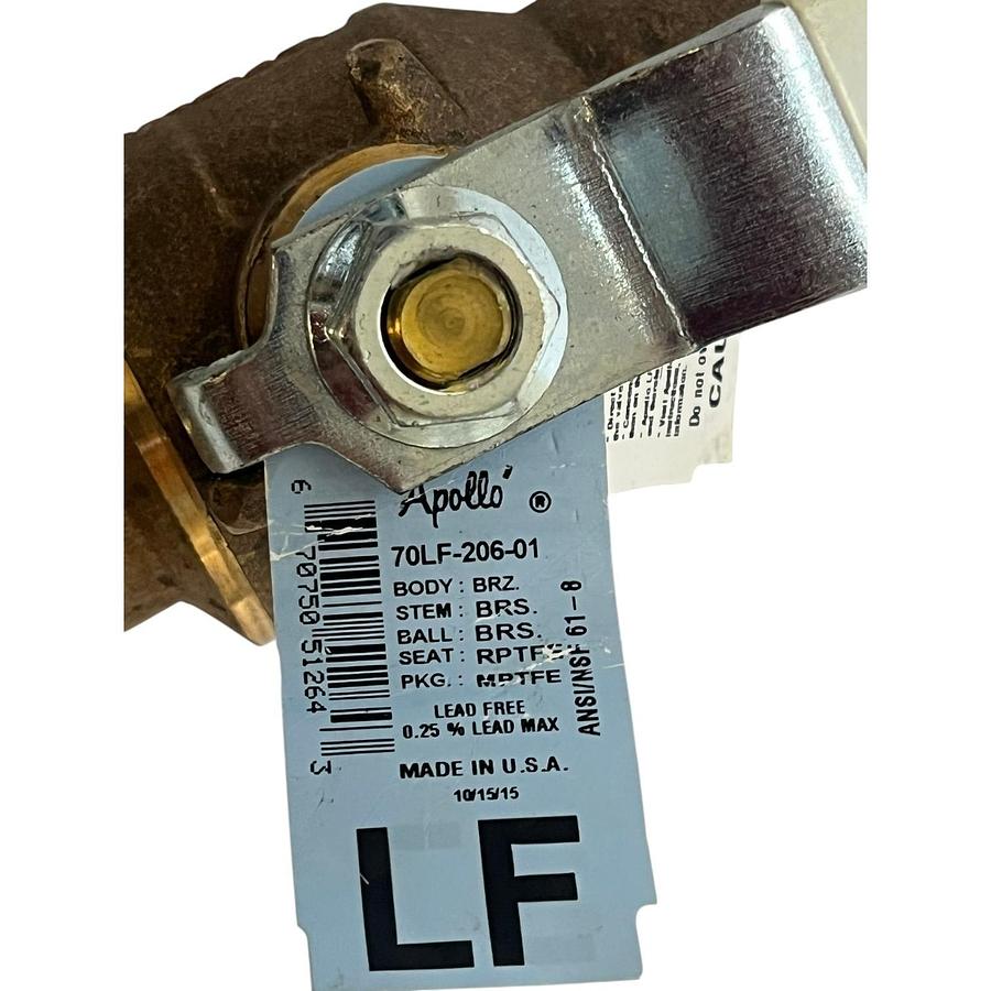 Used Apollo Valves 70LF-206-01 Lead-Free Bronze 1-1/2" Threaded Ball Valve