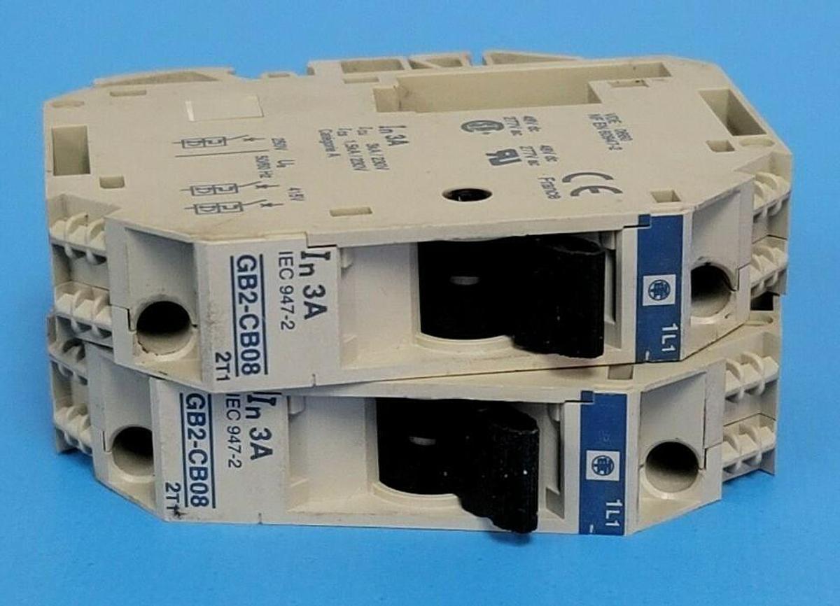 Used (2) TELEMECANIQUE GB2-CB08 THERMAL MAGNETIC CIRCUIT BREAKERS 3.0 AMP 1 POLE