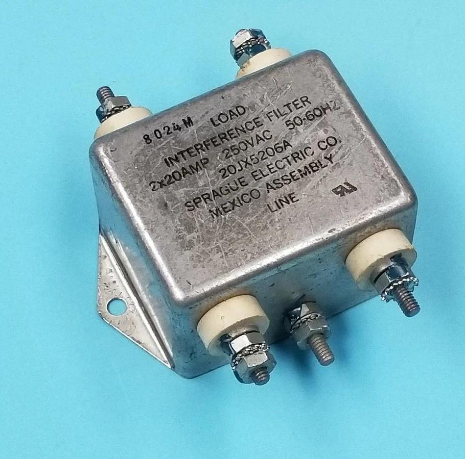 Used SPRAGUE ELECTRIC CO. 20JX5206A LOAD INTERFERENCE FILTER 2X20A 350VAC 50-60HZ