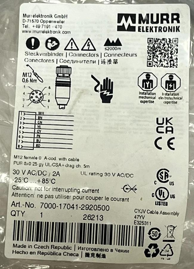 Murrelektronik 7000-17041-2920500 M12 Female Straight Cable 5m NEW