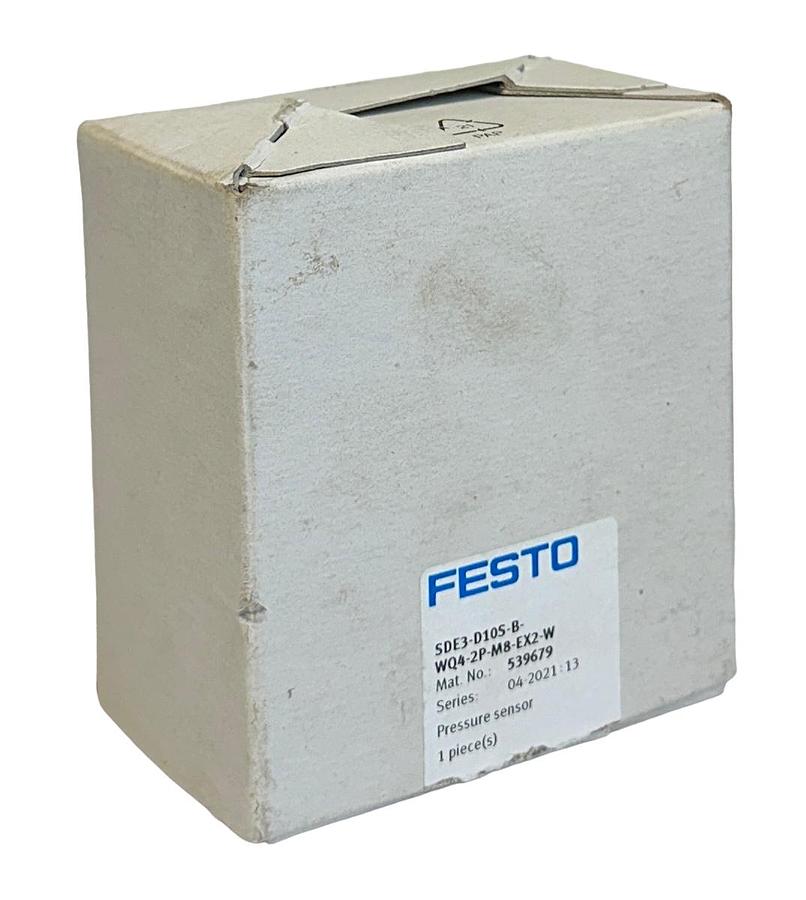 Used FESTO SDE3-D10S-B-WQ4-2P-M8-EX2-W / 539679 PRESSURE SENSOR W/ DISPLAY NSMP