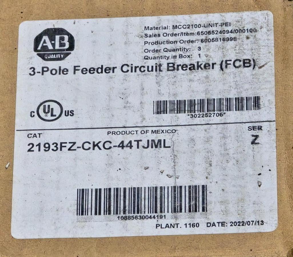 Used Allen-Bradley 2193FZ-CKC-44TJML /Z CENTERLINE 2100 MCC Feeder Bucket 225A W/Trip