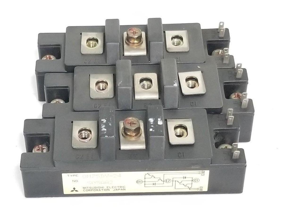 Used LOT OF 3 MITSUBISHI QM75DY-24 TRANSISTOR MODULES 75AMP 1200V, QM75DY24
