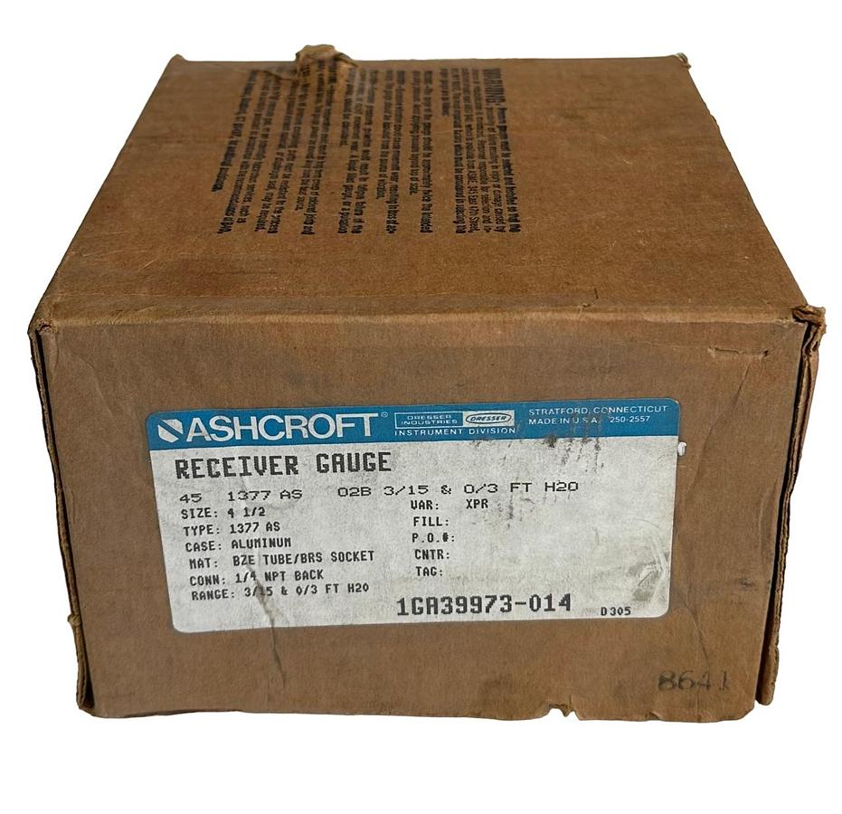 Used NEW ASHCROFT 45 1377 AS 02B 3/15 & 0/3 FT H20 RECEIVER GAUGE 1GA39973-014