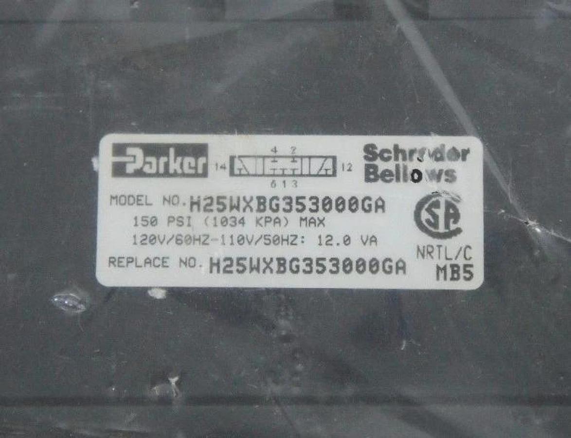 NEW PARKER SCHRADER BELLOWS H25WXBG353000GA SOLENOID VALVE 150PSI MAX