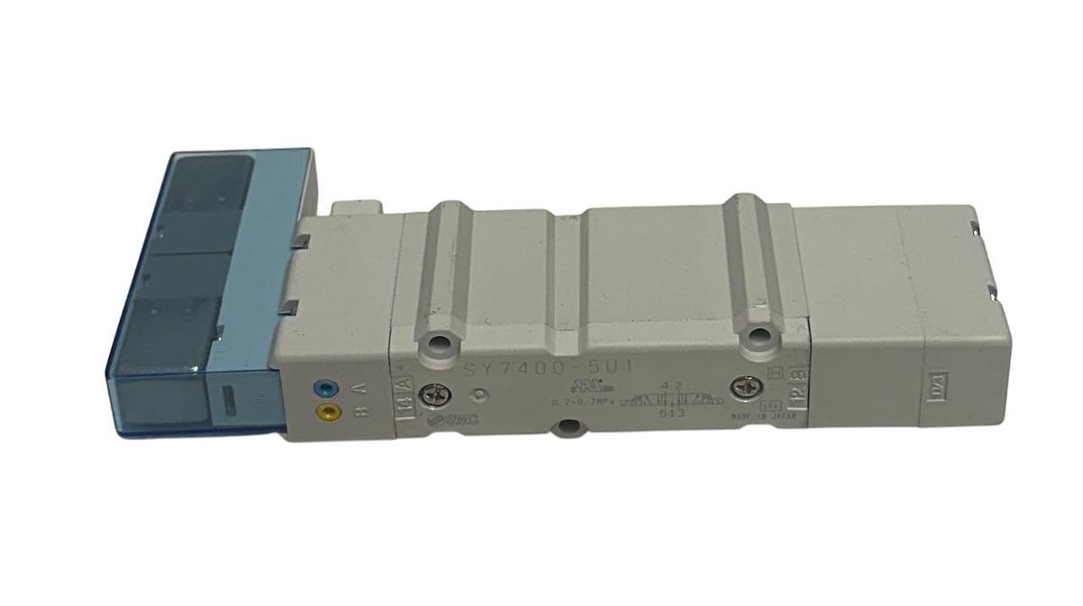 Used SMC SY7400-5U1 / SY74005U1 PNEUMATIC SOLENOID VALVE 5-PORT 24VDC 3-POS NSMP