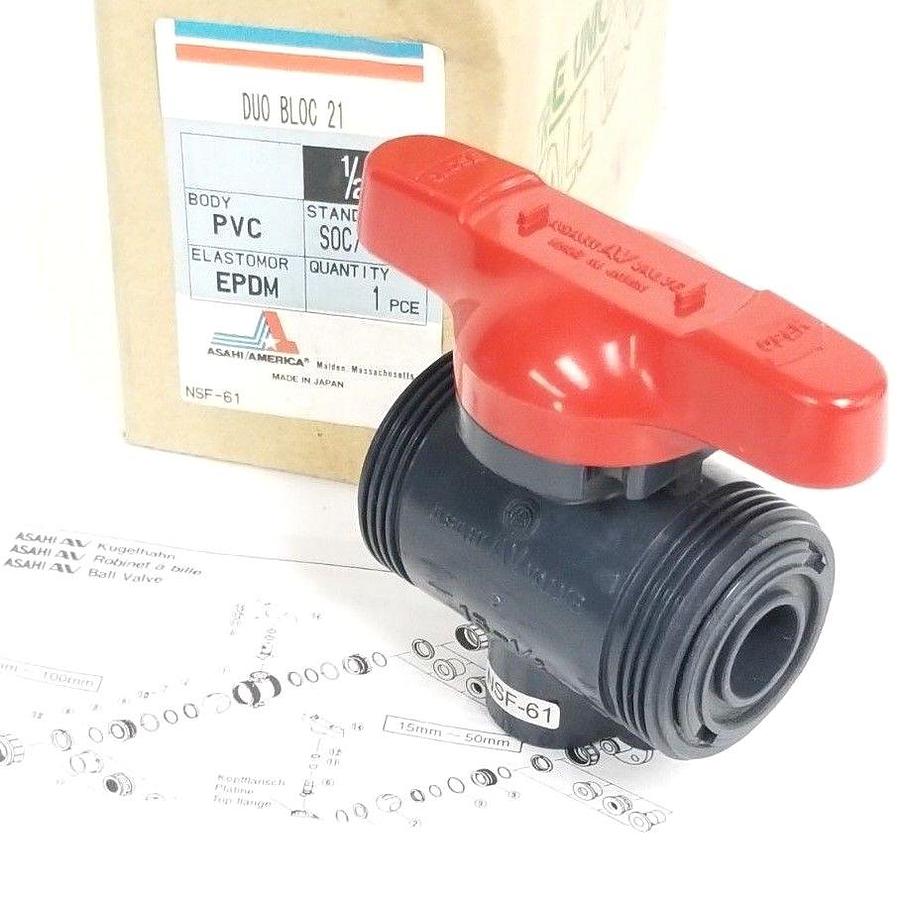 NIB ASAHI AMERICA DUO-BLOC-21 BALL VALVE NSF-61 EPDM 1/2 IN.