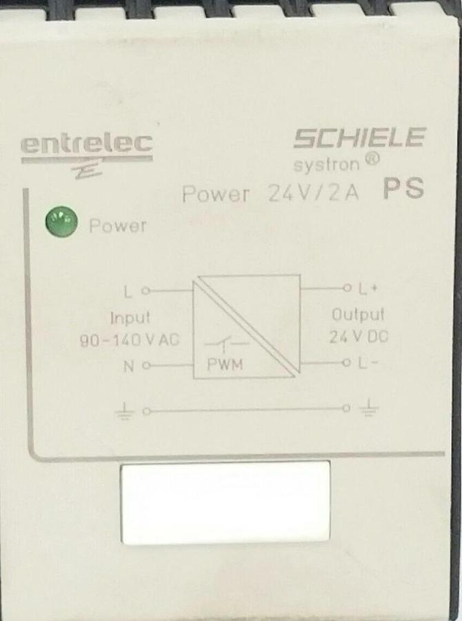 Used ENTRELEC SCHIELE 2.423.417.00 PS SYSTRON POWER SUPPLY, 24V/2A OUTPUT, 242341700