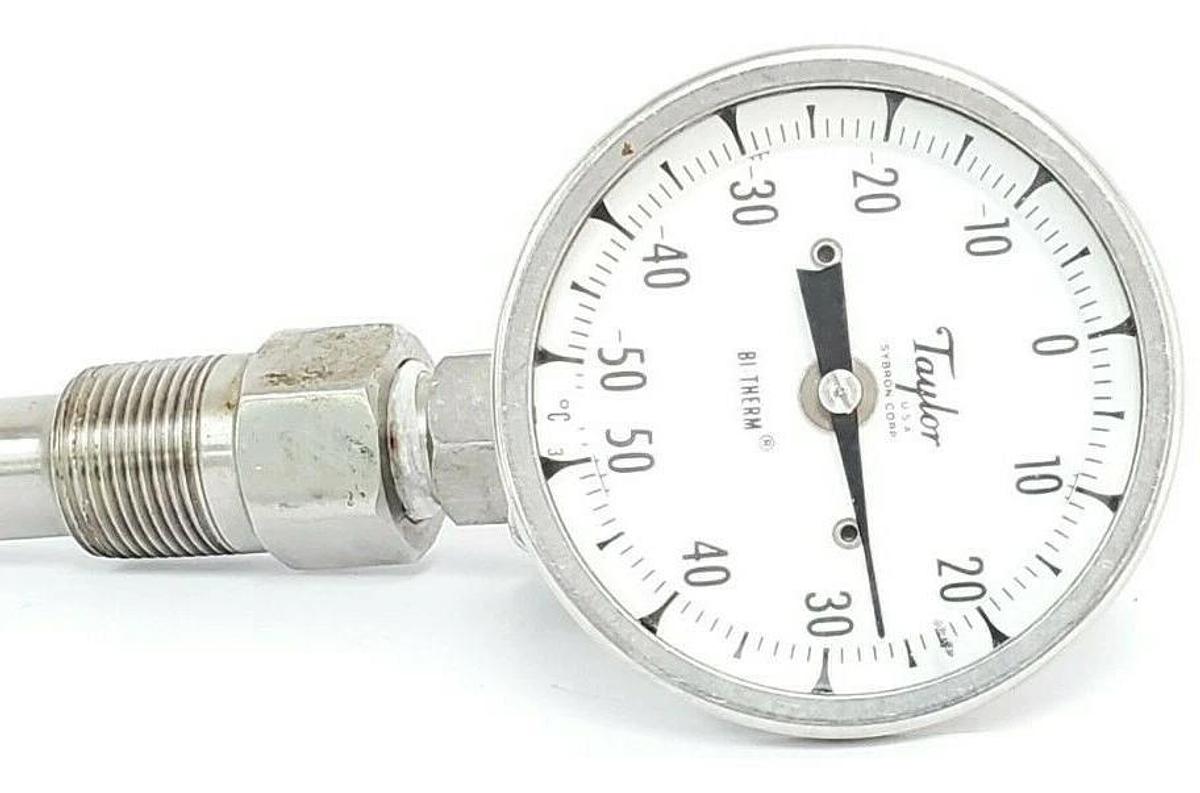 Used TAYLOR SYBRON -50 TO 50 DEGREE CELSIUS BI-THERM THERMOMETER, 4.5" PROBE