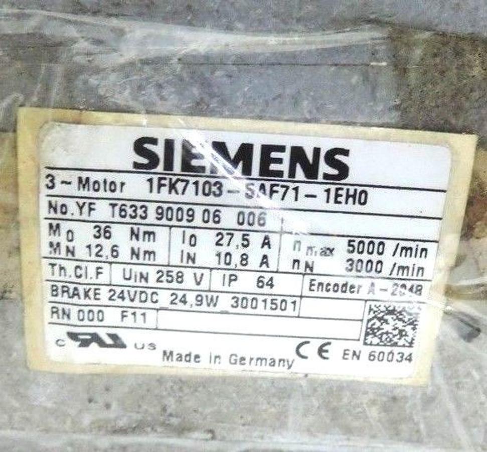 Used SIEMENS 1FK7103-5AF71-1EH0 SERVOMOTOR & ALPHA SPK 140-MX2-5-4X1-000 GEAR REDUCER
