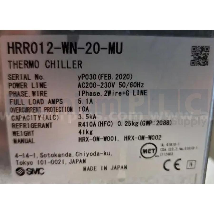 Used SMC HRR012-AN-20-MU HRR THERMO CHILLER, RACK MOUNT, AIR COOLED 200/230VAC NSMP