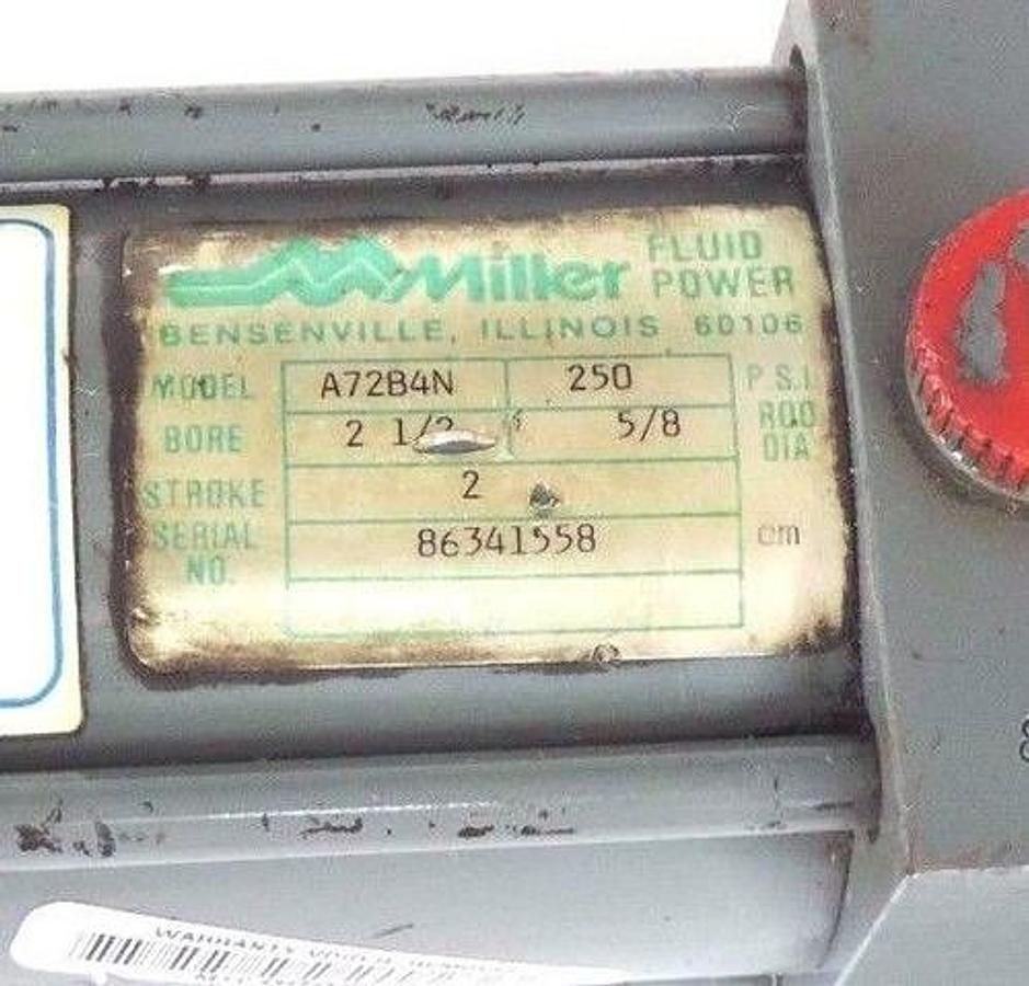 Used MILLER FLUID POWER A72B4N CYLINDER 250PSI 2-1/2" BORE 2" STOKE