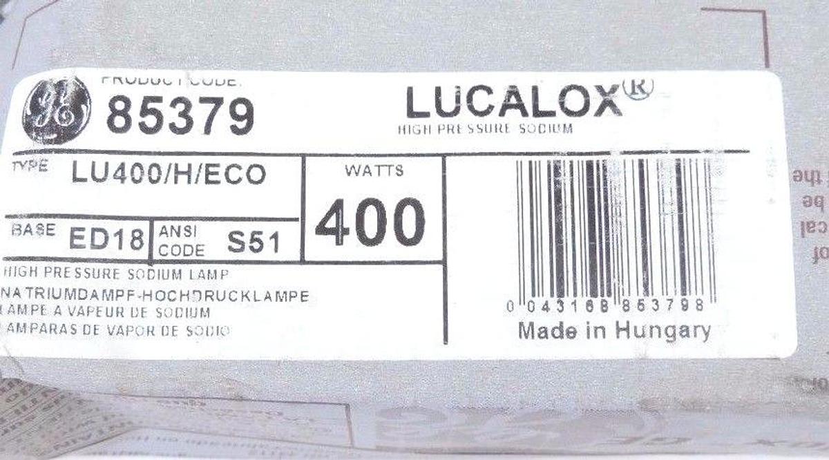 Used LOT OF 2 NEW GE LUCALOX 85379 HIGH PRESSURE SODIUM LAMPS 400WATT LU400/ECO