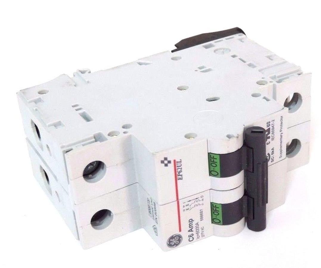 BOX OF 6 NEW GENERAL ELECTRIC EP62ULC06 CIRCUIT BREAKERS EP62UL, 2-POLE, 277VAC
