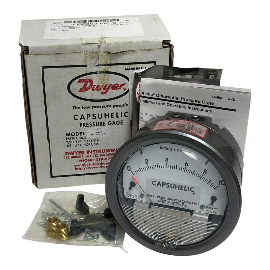 Used Dwyer 4010 Capsuhelic Differential Pressure Gauge 0-10 Inches of Water New