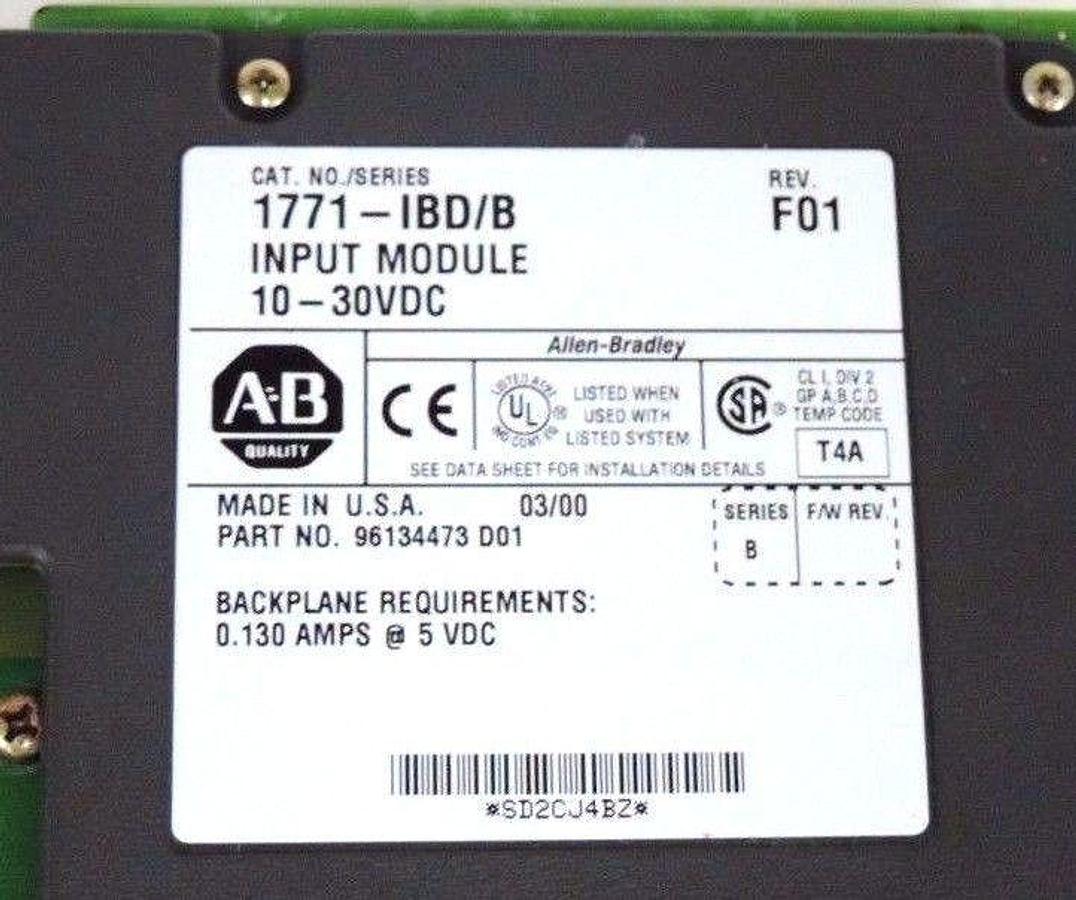 Used ALLEN BRADLEY 1771-IBD SER. B INPUT MODULE REV. D01, CAT. REV. F01, 1771IBD