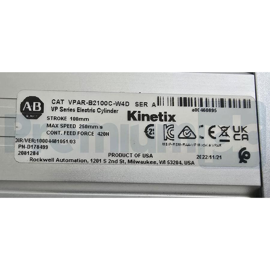 ALLEN BRADLEY VPAR-B2100C-W4D /A VP-Series ELECTRIC CYLINDER w/VPL-B0633M-W-X220