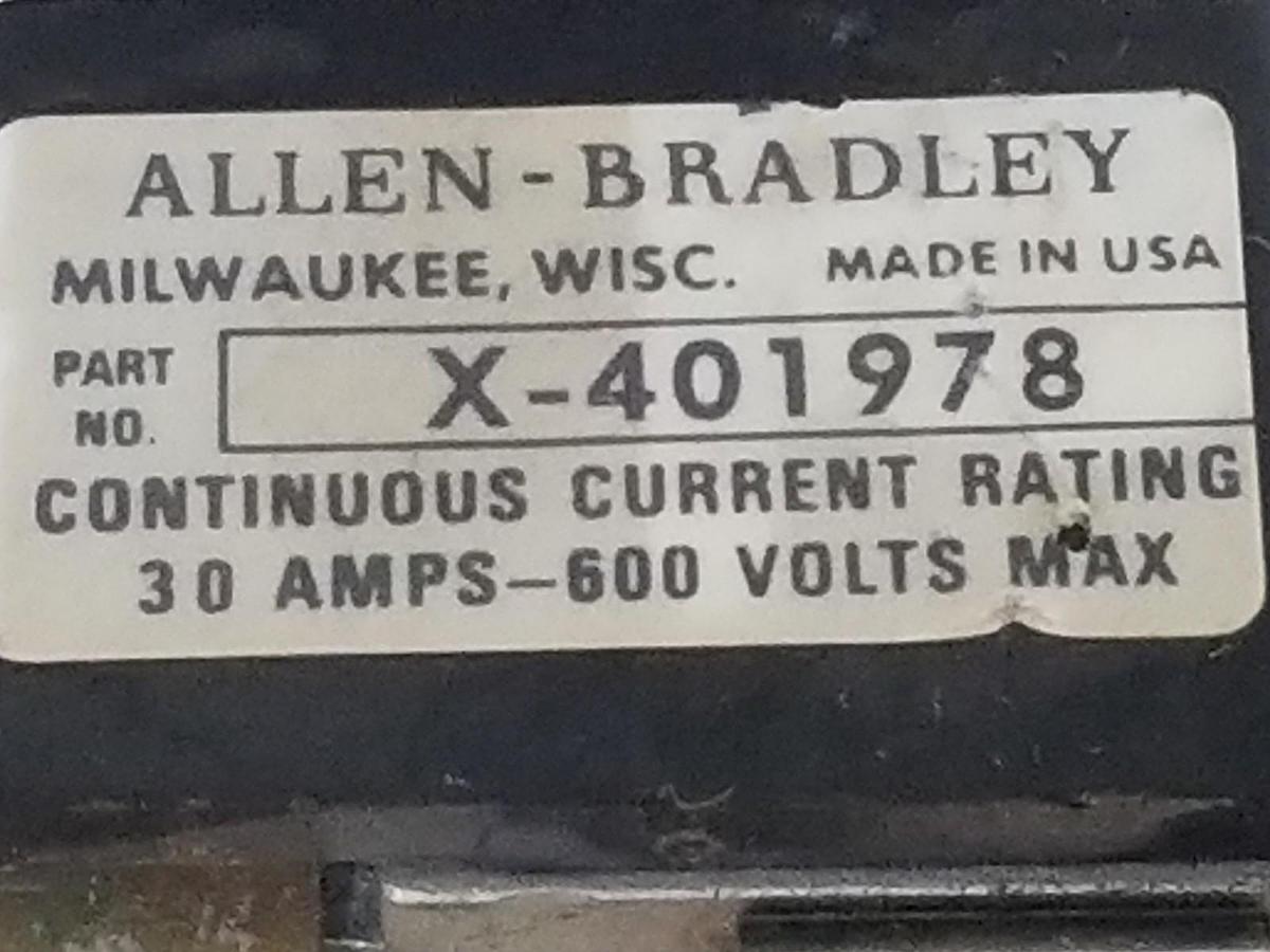 Used ALLEN BRADLEY 1494F FUSE ADAPTER 30A 600VAC-250VDC W/ X-401978 BLOCK & (3) RES30