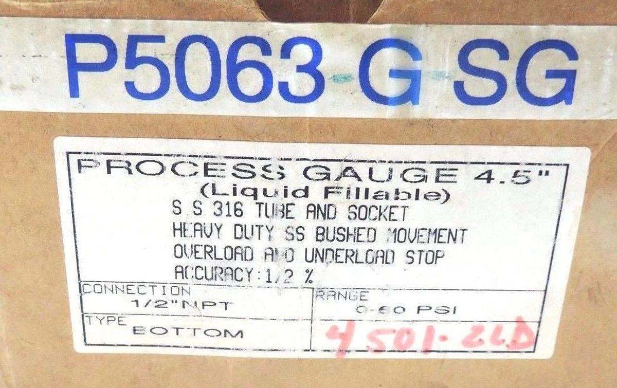NIB ASHCROFT P5063-G-SG AISI 316 TUBE & SOCKET 4.5'' PROCESS GAUGE 60 PSI