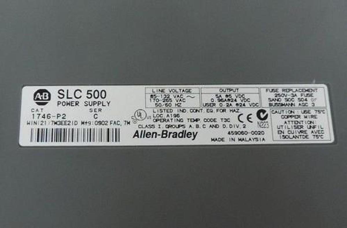 Used ALLEN BRADLEY 1746-A7 7-SLOT RACK SER. B WITH 1746-P2 POWER SUPPLY SER. C