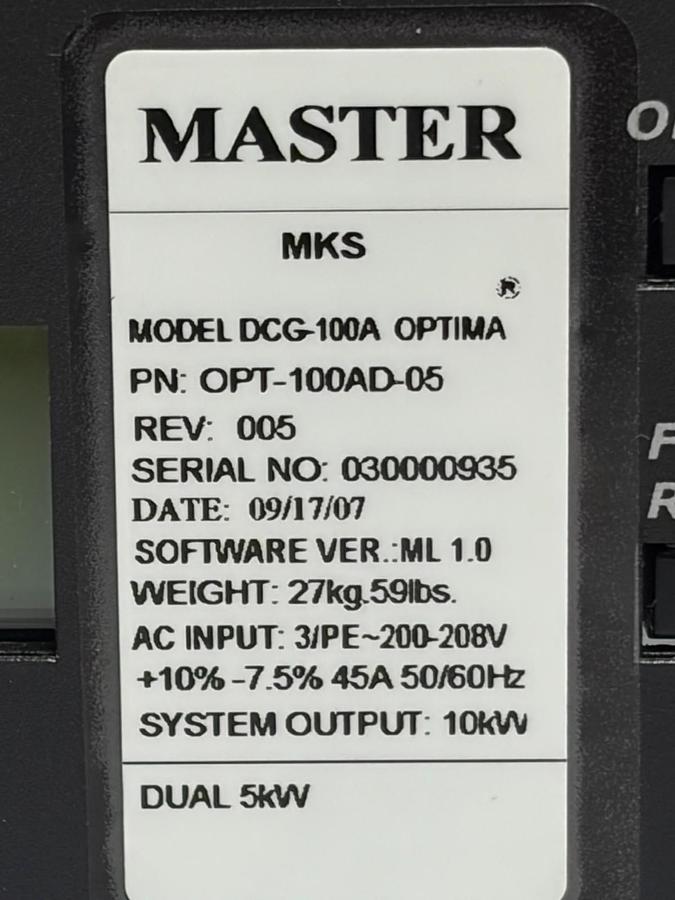 Used MKS ENI DCG-100A Optima Plasma Power Supply 10kW Generator OPT-100AD-05