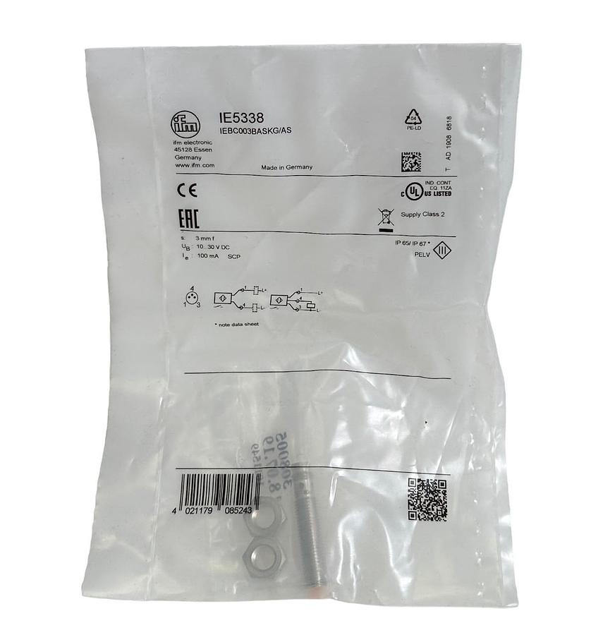 Used NEW IFM EFECTOR IEBC003BASKG/AS / IE5338 INDUCTIVE SENSOR 3mm 10-30VDC 100mA