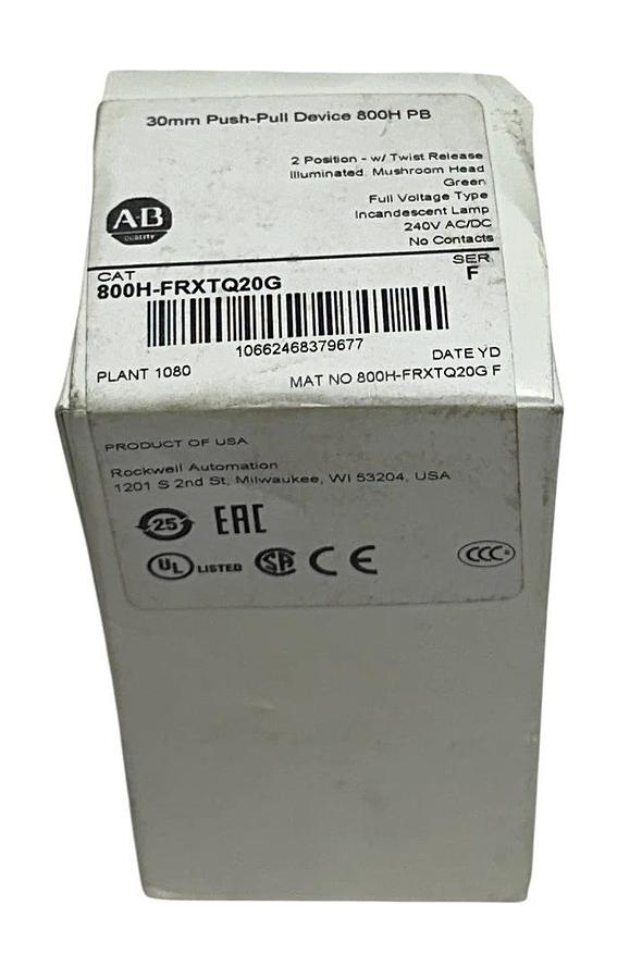 ALLEN BRADLEY 800H-FRXTQ20G /F ILLUMINATED PUSH-PULL DEVICE 30mm GREEN 240V NSMP