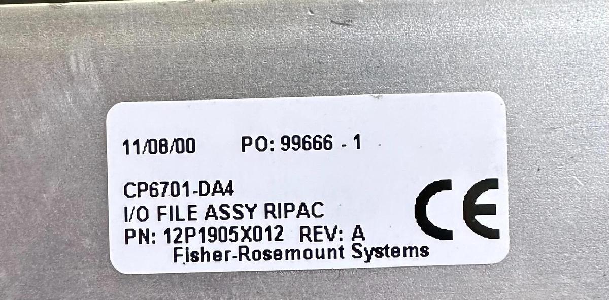 Used FISHER ROSEMOUNT CP6701-DA4 / CP6701DA4 I/O FILE RACK ASSEMBLY RIPAC 12P1905X012