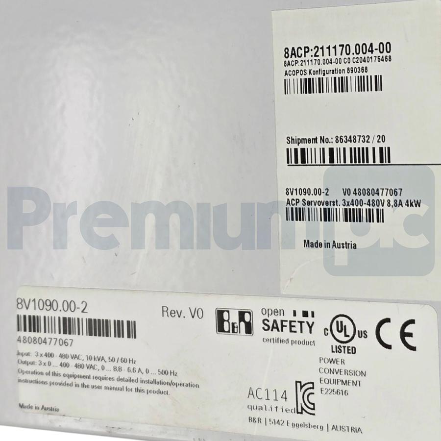 Used B&R ACOPOS 1090 8V1090.00-2 Servo Drive 8.8A 3x400-480V 8ACP:211170.004-00 USED