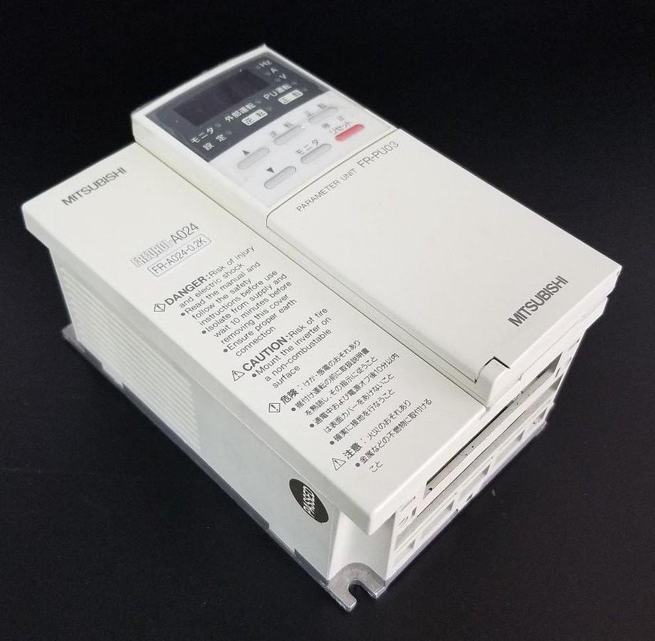 Used MITSUBISHI FR-A024-0.2KP INVERTER AC200-230V 50/60HZ, 0.2KW, W/ FR-PU03 UNIT