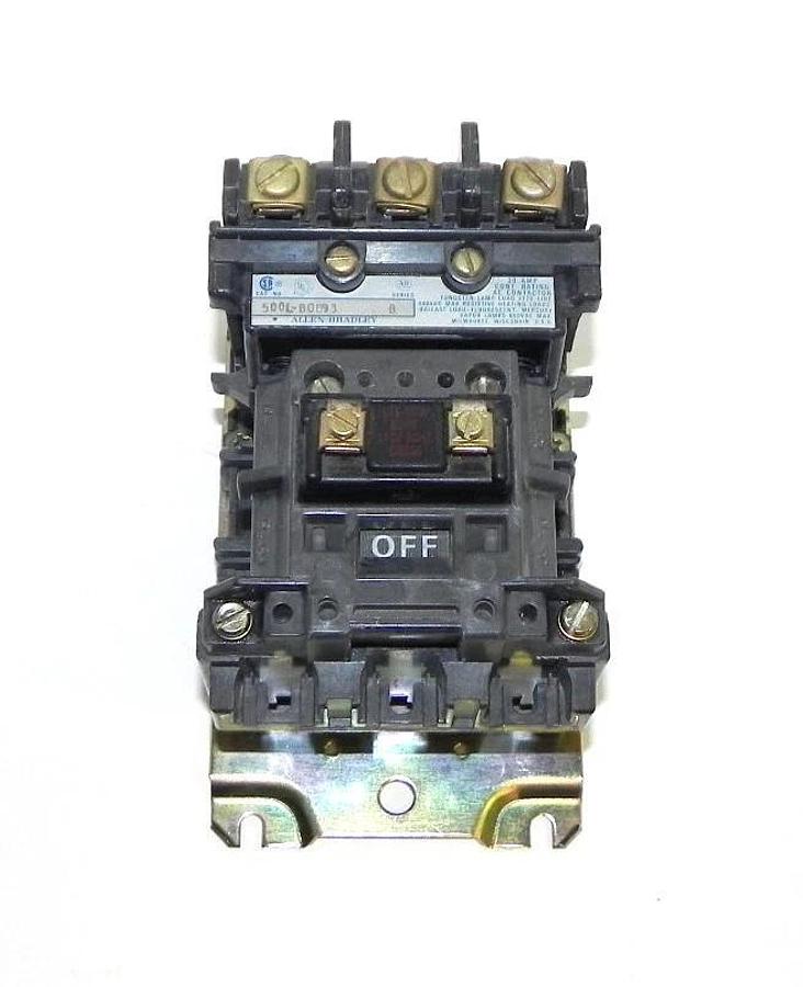 Used ALLEN BRADLEY 500L-BOD93 AC CONTACTOR, SERIES B, 30A, 500LB0D93