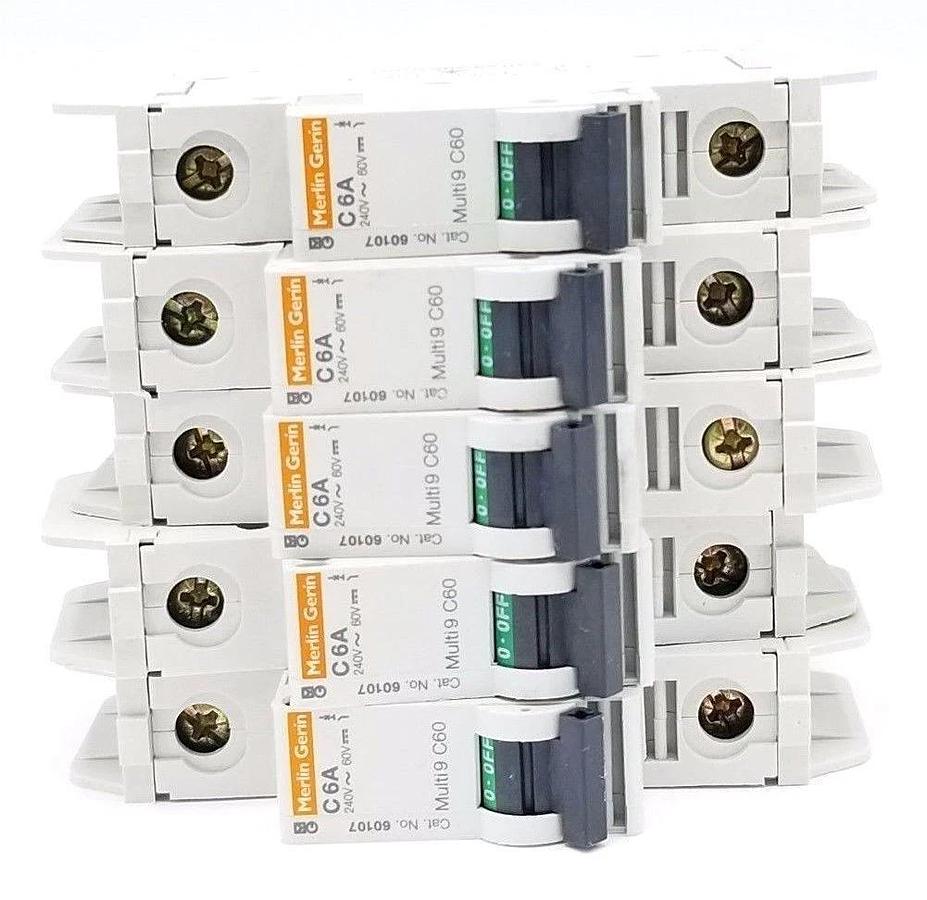 Used LOT OF 5 MERLIN GERIN 60107 MULTI 9 C60 CIRCUIT BREAKERS C6A 240V~ 60V