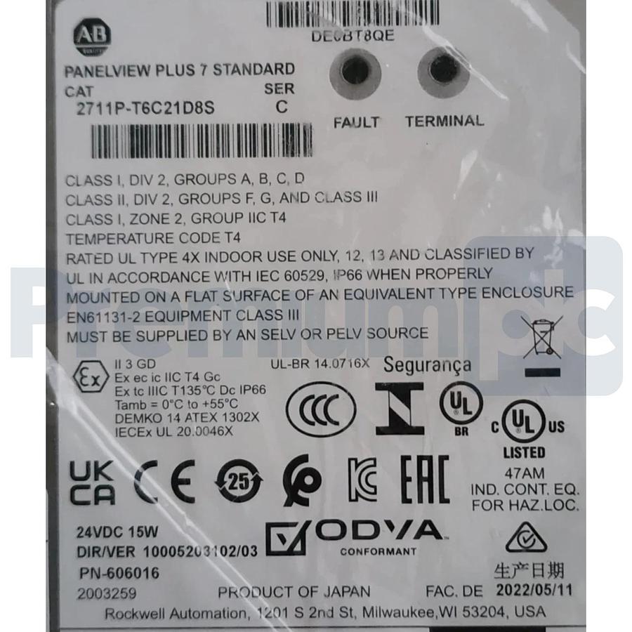 Allen Bradley 2711P-T6C21D8S /C PanelView PLUS 7 Touch Screen Terminal 2022 NSMP
