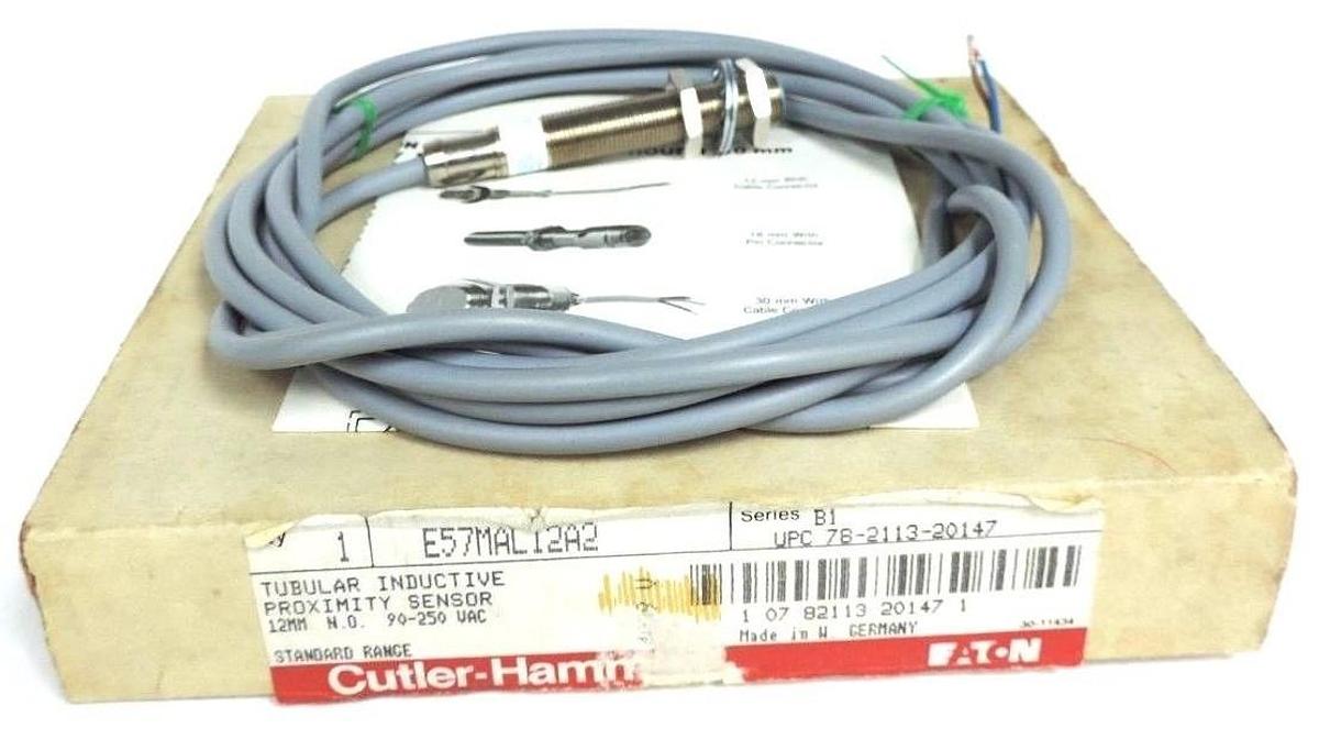 Used NIB CUTLER HAMMER E57MAL12A2 PROXIMITY SENSOR SERIES B1 12MM 90-250VAC