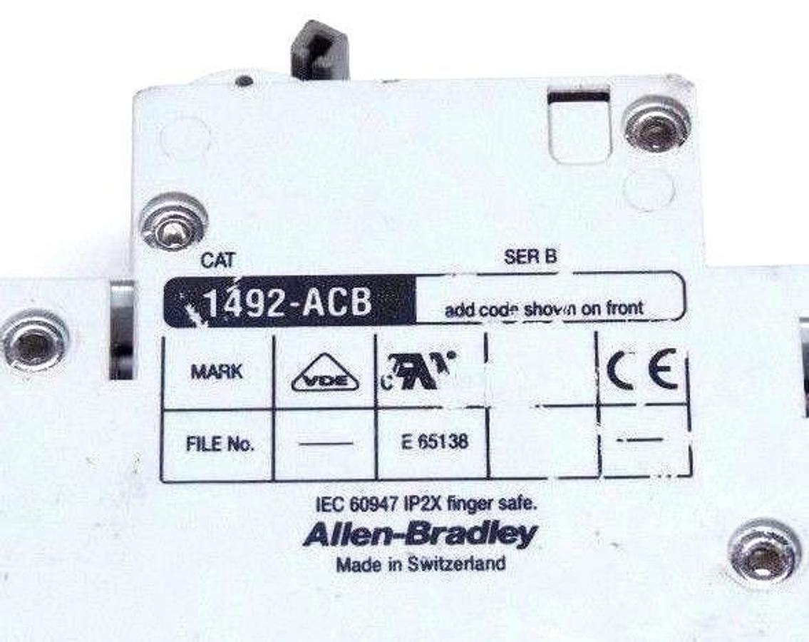 Used ALLEN BRADLEY 1492-ABC-H1 SER. B CIRCUIT BREAKER W/ 1492-CB1-G-040 SER. C