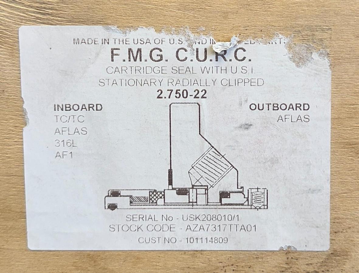 Used AES SEAL AZA7317TTA01 / 2.750-22 FMG CURC CARTRIDGE SEAL FOR PUMP TC/TC NSMP