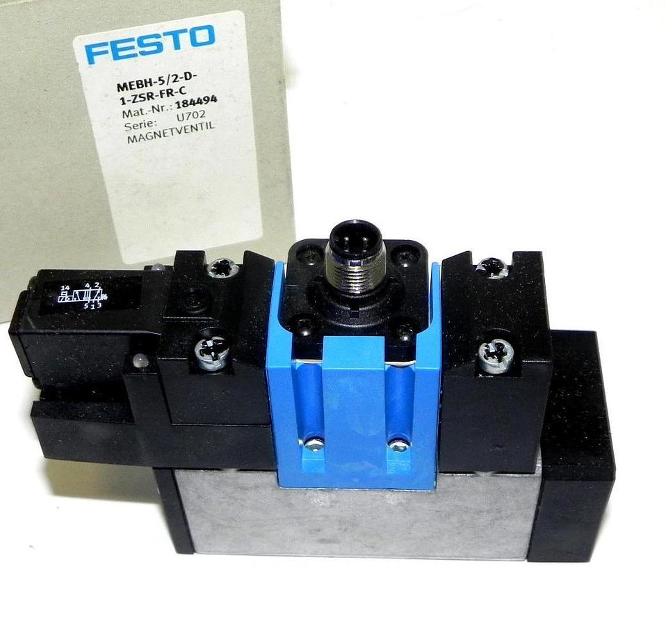 Used NIB FESTO 184494 SOLENOID VALVE MEBH-5/2-D-1-ZSR-FR-C