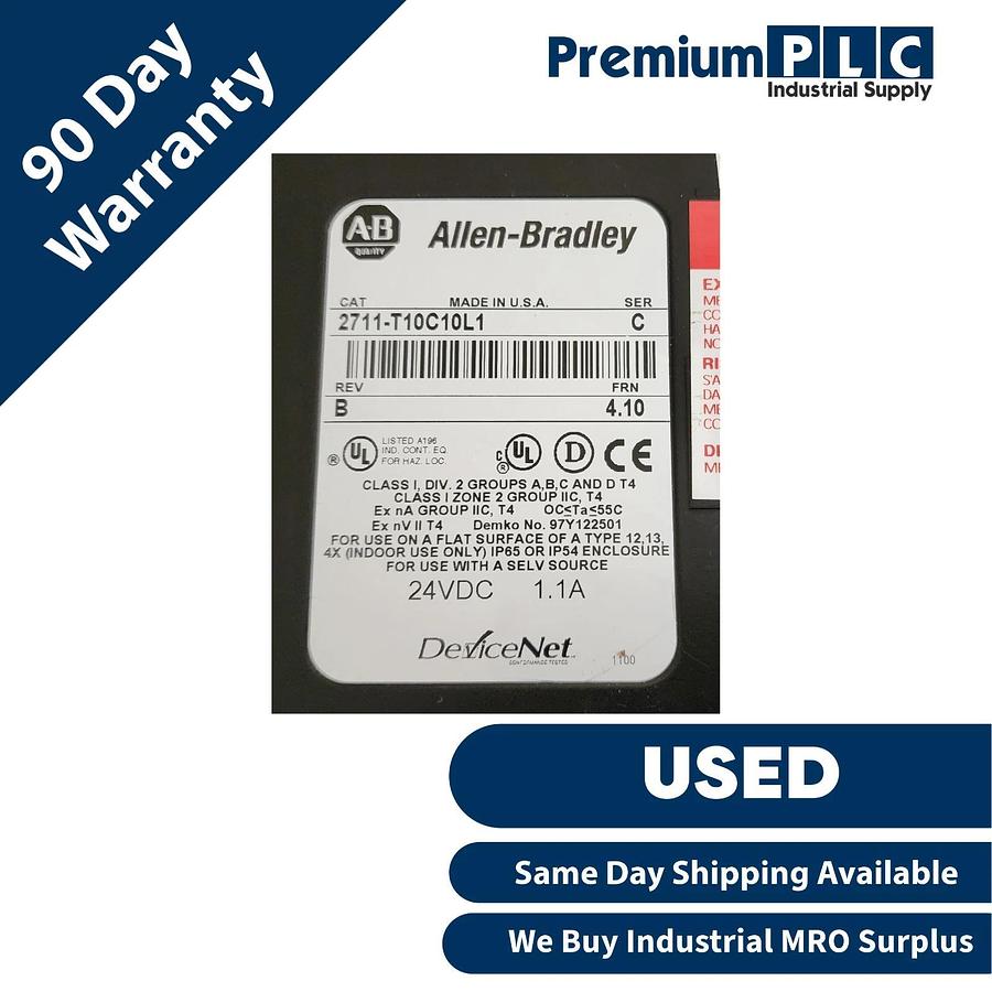 Used ALLEN BRADLEY 2711-T10C10L1 /C PanelView 1000 HMI COLOR TOUCH DNET/RS-232 24VDC