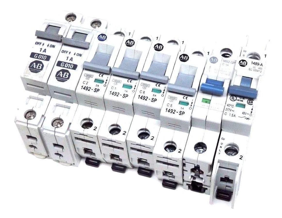 Used LOT OF 8 ALLEN BRADLEY CIRCUIT BREAKERS 1A, 1.5A, 2A, 5A, 6A