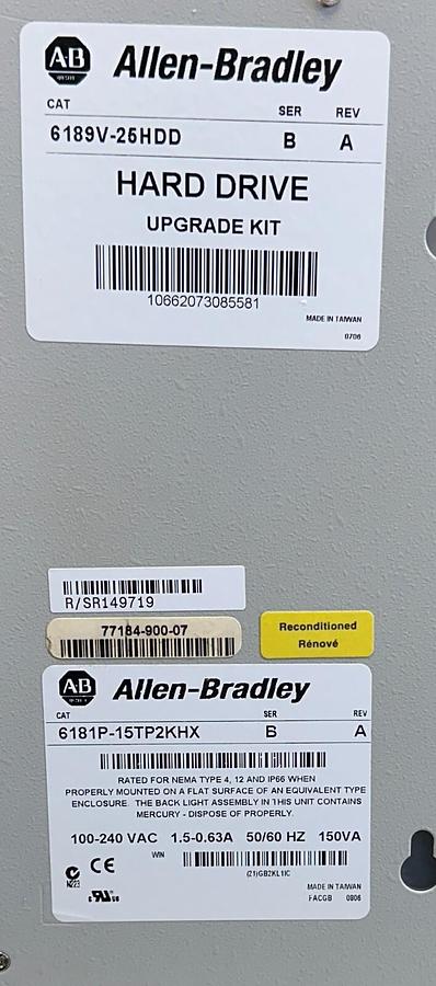 Used For Parts ALLEN BRADLEY 6181P-15TP2KHX /B VersaView 1500P PANEL 100-240VAC 150VA