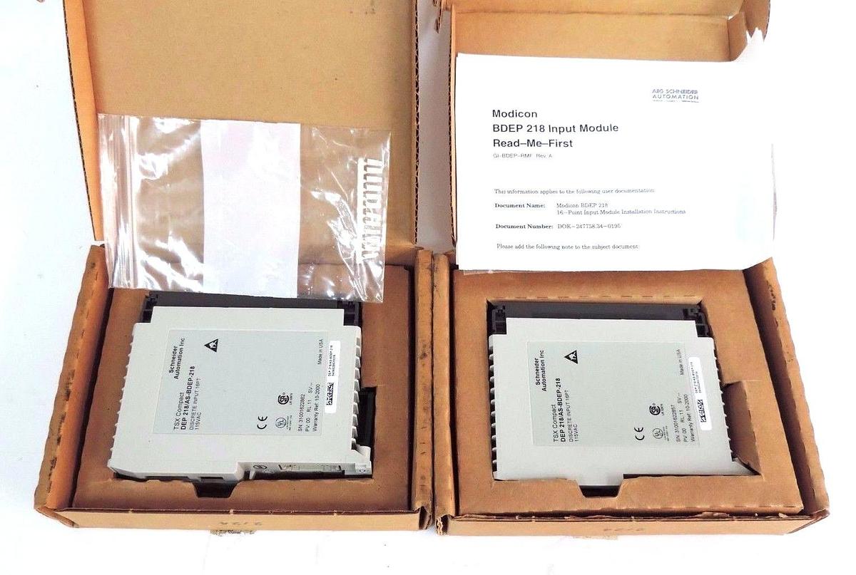 Used LOT OF 2 NIB SCHNEIDER AUTOMATION DEP 218/AS-BDEP-218 INPUT MODULES 16PT, 115VAC