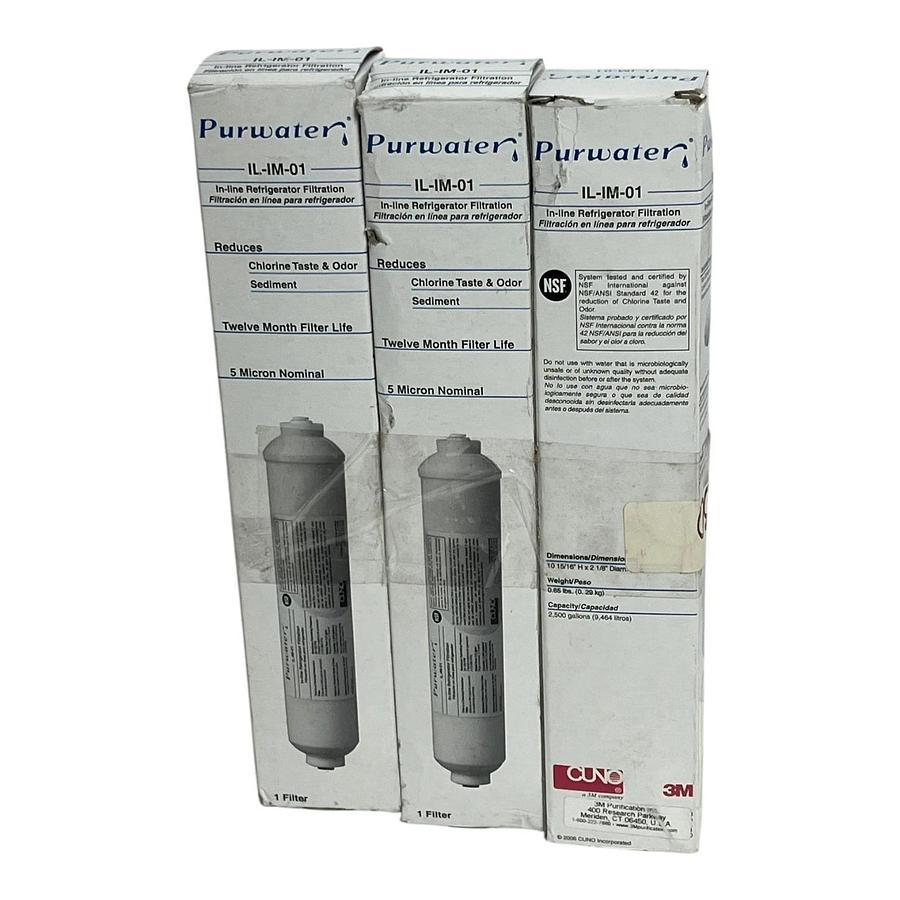 Lot of 3 Purwater 3M Cuno IL-IM-01 Inline Refrigerator Water Filters 5 Micron