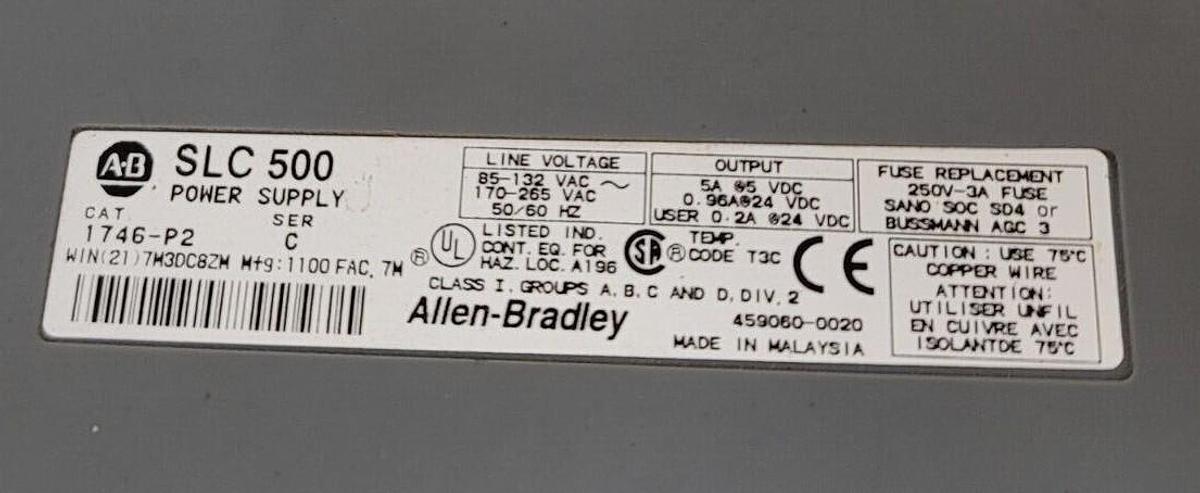 Used ALLEN BRADLEY SLC 500 RACK 1746-P2 SER. C 1746-IA16 SER. C 1746-OW16 SER. C
