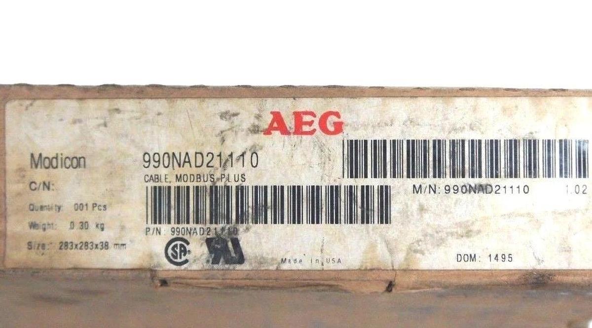 Used NIB MODICON 990NAD21110 CABLE, MODBUS PLUS REV: 1.02, 283X283X38MM
