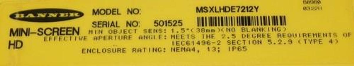 Used BANNER ENGINEERING MSXLHDE7212Y MSXLHDR7212Y HEAVY DUTY LONG RANGE LIGHT SET