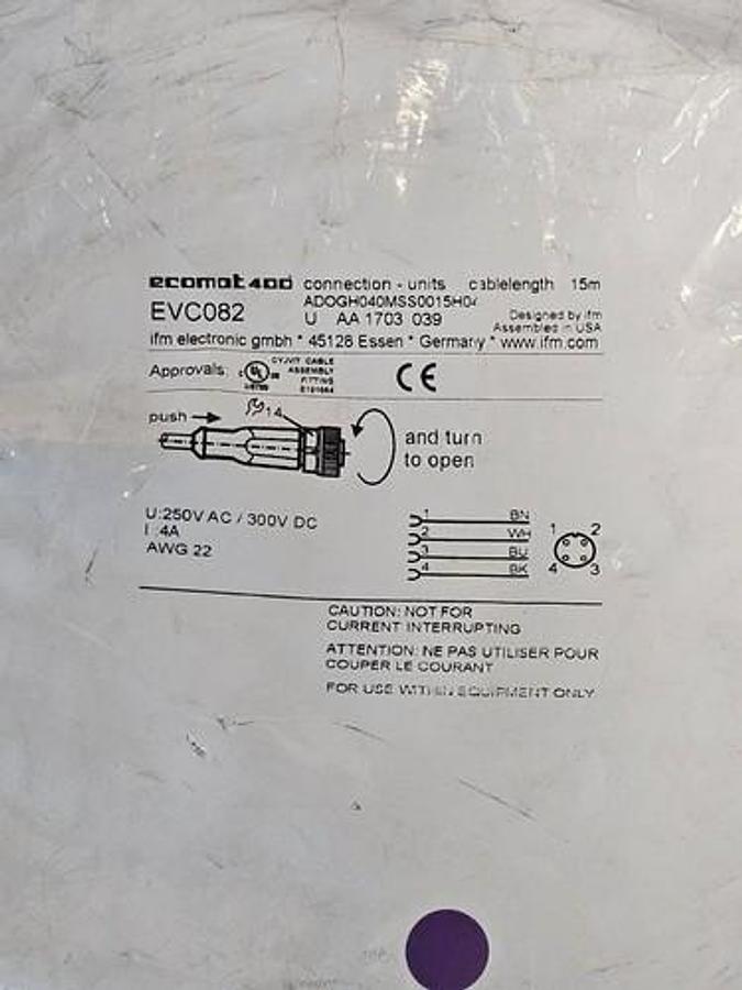 NEW IFM EFECTOR ADOGH040MSS0015H04 CONNECTING CABLE WITH SOCKET EVC082