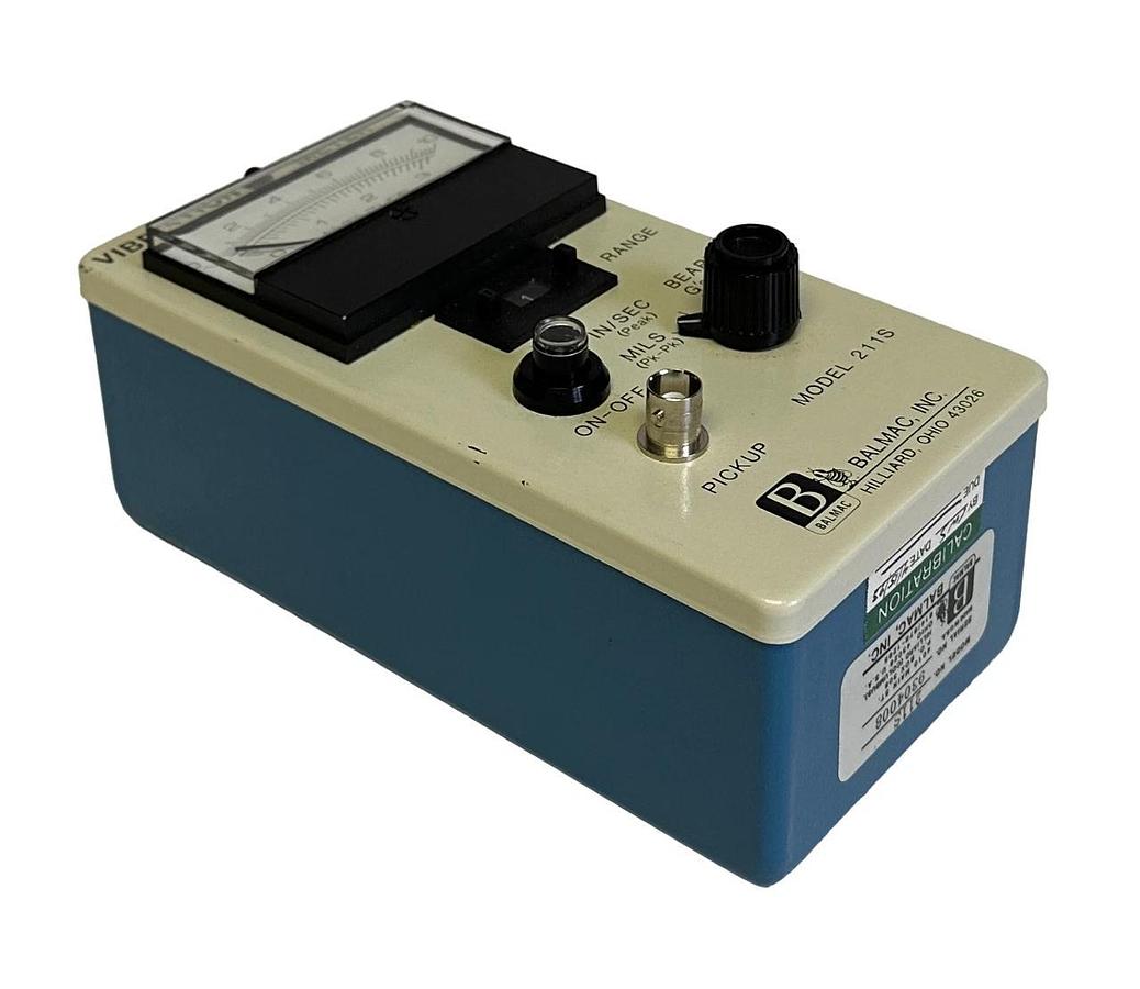 Used BALMAC INC MODEL 211S VIBRATION METER W/ MODEL 163 PROBE, CABLES AND CASE