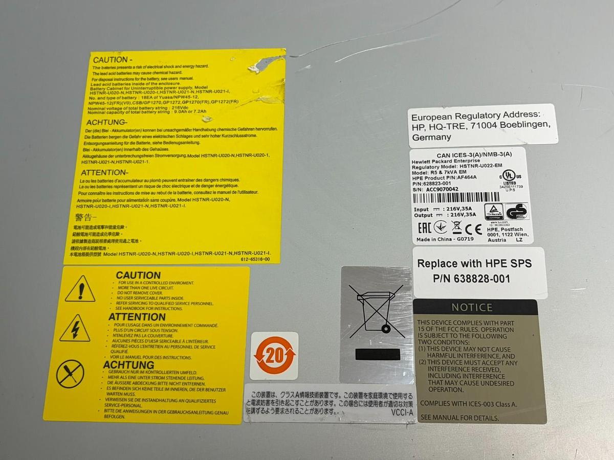 Used HPE AF464A 628823-001 R5000 R7000 3U Extended Runtime Module ERM
