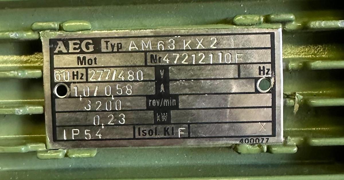 Used NEW AEG AM63KX2 ELECTRIC MOTOR 60Hz 277/480V 0.23kW