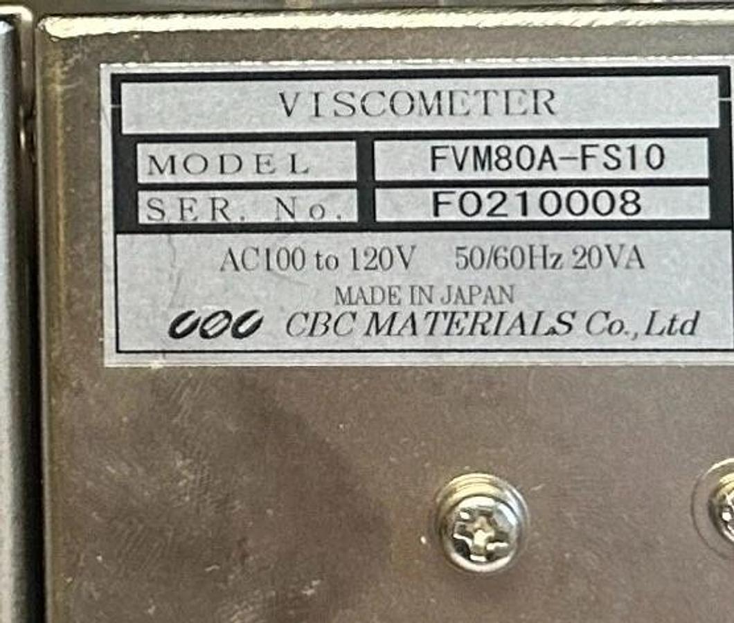 Used CBC MATERIALS FVM80A-FS10 / FVM80AFS10 VISCOMETER 100-120VAC 50/60Hz 20VA USNP